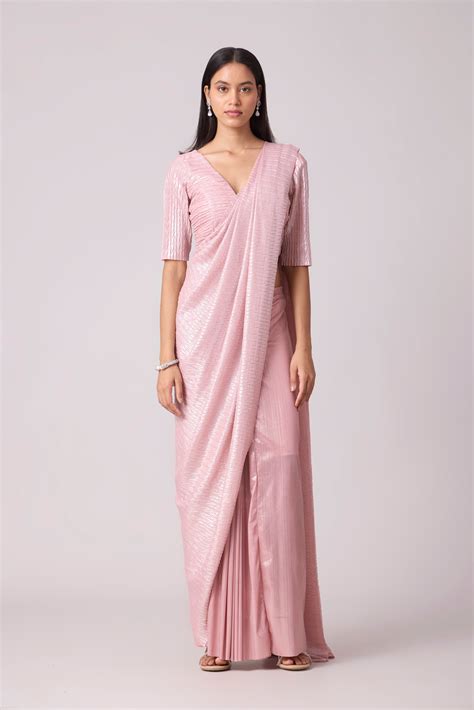 Buy Ahilya Pleated Saree with Blouse for Women