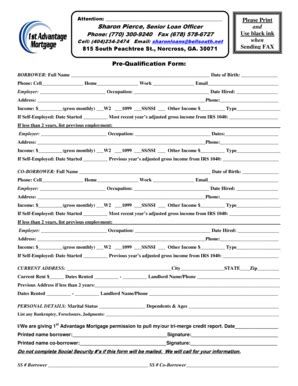 Loan Pre-Qualification Form - Blank Fillable Template | Fill Out, Print ...