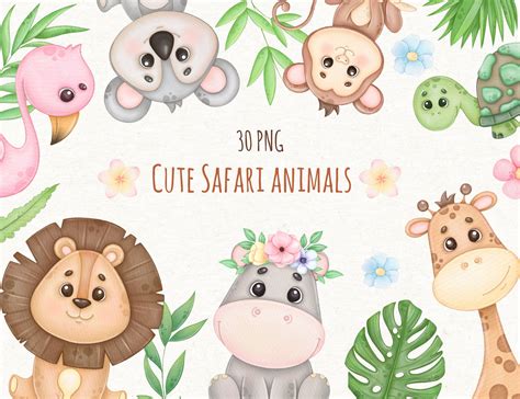 Cute Safari Animals Clipart Jungle Baby Shower Tropical Art - Etsy ...