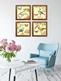 Buy Painting Mantra - Multicolor Jardine Birds Set of 4 Brown Framed ...