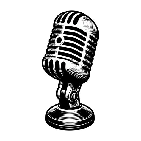A black and white picture of a microphone on a stand | Premium Vector