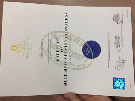 昆士兰大学毕业证细节，昆大烫金logo，UQ蓝色钢印与光标防伪