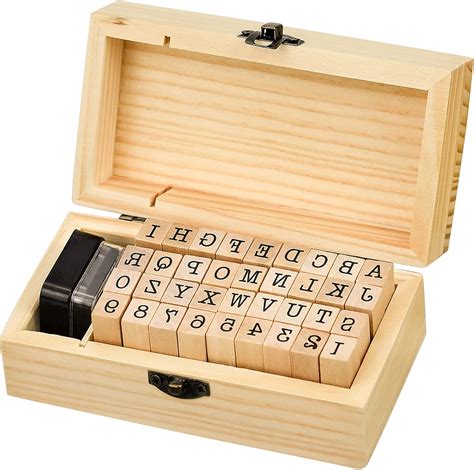 36 Pieces Alphabet Letters Stamps with a Black Ink Pad, Wooden Rubber ...