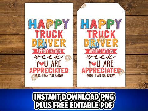 Truck Driver Appreciation Tags Printable, Truck Driver Appreciation ...