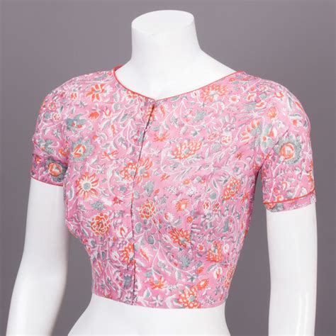 Pink Hand Block Printed Cotton Blouse 10073305 – Avishya.com