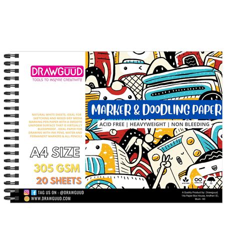 DRAWGUUD MARKER & DOODLING PAPER 305 GSM WIRO BOOK | WHITE – DRAWGUUD ...