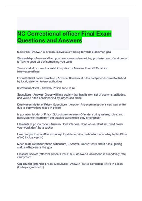NC Correctional officer Final Exam Questions and Answers 2024 - Officer ...