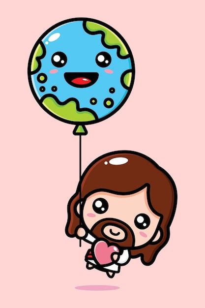 Süßer Jesus Christus fliegt mit Erdballon | Premium Vektor