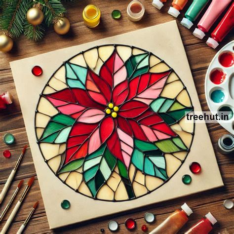 Poinsettia Flower Stain Glass Painting Ideas