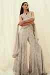 Buy Grey Silk, Organza Cut Work, Sequins V-neck Sufiya Embroidered ...