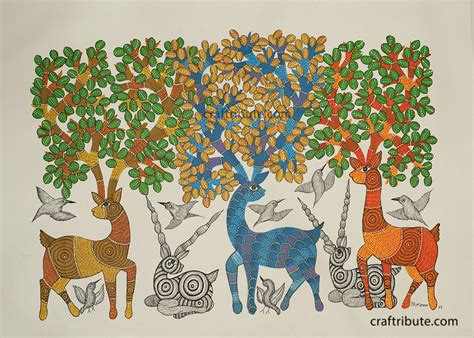 Craftribute Wall Accent for Living Room | Gond Art Blue Deer