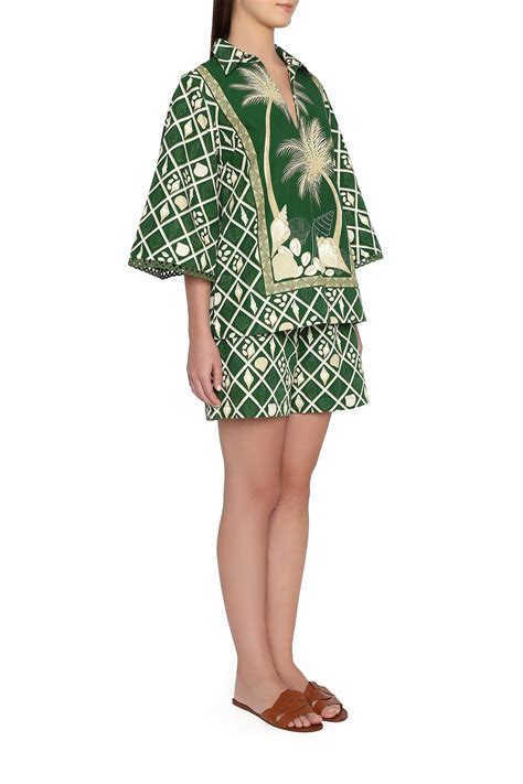 Women's Conscious Emerald & Sand Palm Tunic Blouse - Verandah