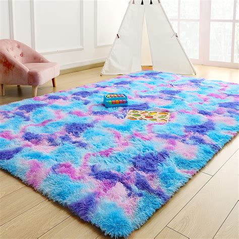 Dwelke Soft Colorful Rugs for Girls Room, Fluffy Rainbow Area rug Cute ...