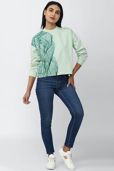 Buy Women Green Print Round Neck Sweatshirt Online - 801527 | Van Heusen
