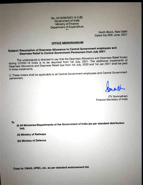 Resumption of Dearness Allowance to Central Government employees and ...