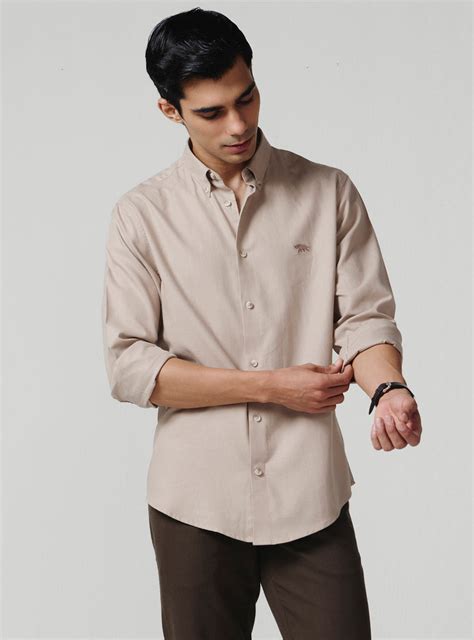 Buy Khaki Cloud Cotton Shirt | Semi Casual Khaki Solid Shirt for Men ...