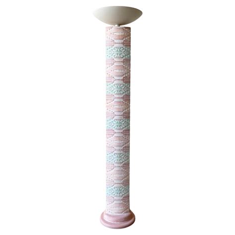 Postmodern Pink and Green Plaster Totem Pole Floor Lamp For Sale at 1stDibs