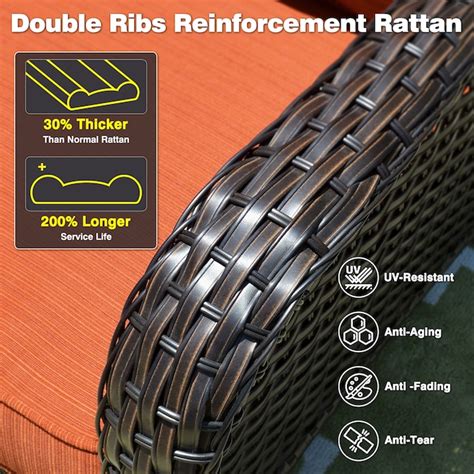 Ovios 7 -Piece Wicker Patio Sofa Conversation Set with Orange Cushions ...