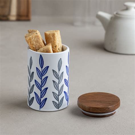 Aurum Crafts | Floral Blue Handpainted Ceramic Jar Large (750ml) with ...