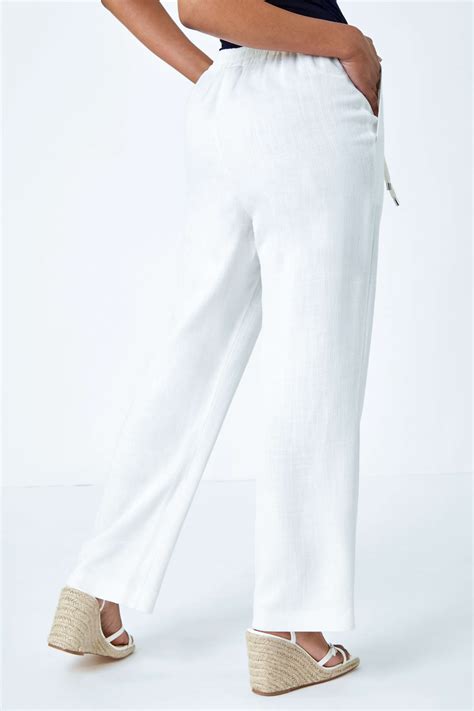 White Petite Wide Leg Linen Trouser | Petite UK