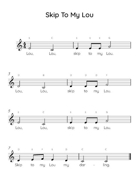 Skip to My Lou Easy Piano Sheet Music (digital Download), Kids Beginner ...