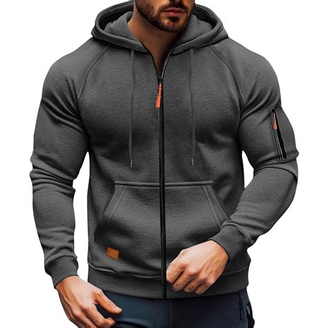 Men's Athletic Hooded Sweatshirt Coat Full Zip Long Sleeve Drawstring ...