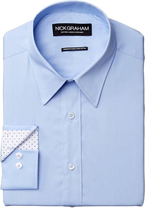 Nick Graham Men's Modern Fit Solid Point Collar Dress Shirt, Blue, 18 ...