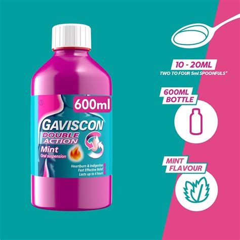 Gaviscon Double Action Mint Flavour 600ml - Fast Relief for Heartburn & Indigestion | Safe for ...