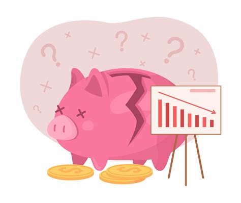 Lack of funds flat concept vector illustration. Broken piggy bank ...