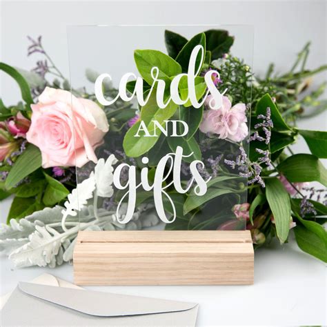 Engraved Clear Acrylic Gifts & Cards Sign with Wooden Base ...
