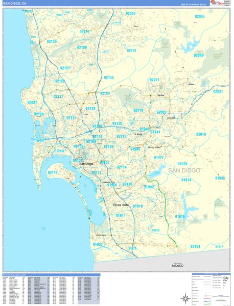 San Diego California Wall Map (Basic Style) by MarketMAPS - MapSales