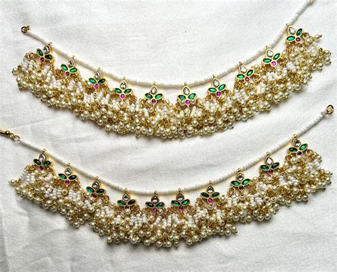 Kundan & Pearl Cluster Bridal Kana Chains – Chandrakalm