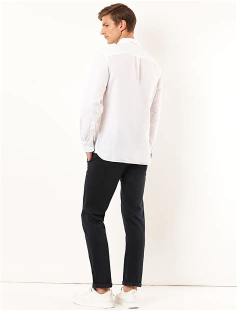 Buy Linen Mix Plain Collar Neck Shirt at Marks & Spencer