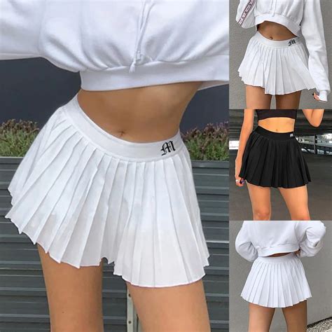 White-Pleated-Skirts-Short-Woman-Elastic-Waist-Mini-Skirts-Sexy-Casual ...