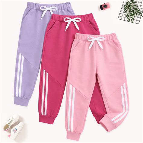 Kuchipoo Girls Cotton Jogger Pants with Side Stripe Design, Elastic Wa