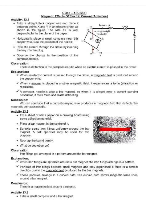 Class X Magnetic Effects of Electric Current: Activity Guide - Studocu