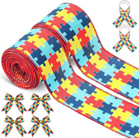 Amazon.com: Yunlly 2 Rolls 10Yd Autism Awareness Ribbon Autism Puzzle ...