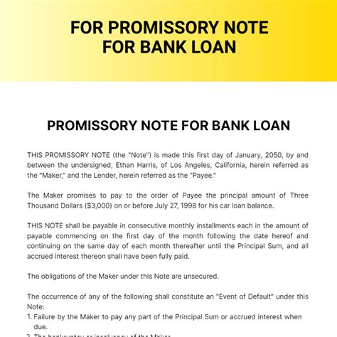 Image result for Bank Promissory Note