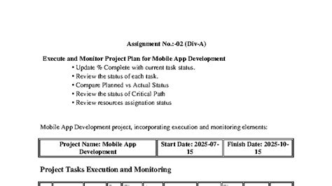 SPM Assignment No 02 Div A: Mobile App Development Project Status ...
