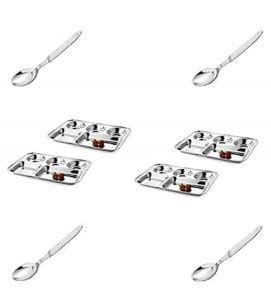 Lyticx Pack of 8 Steel 5 in1 Round Extra Deep Compartment Divided Plate ...