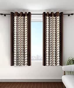 Buy Cortina Plants Design 2 Piece Eyelet Polyester Window Curtain - 5 ...