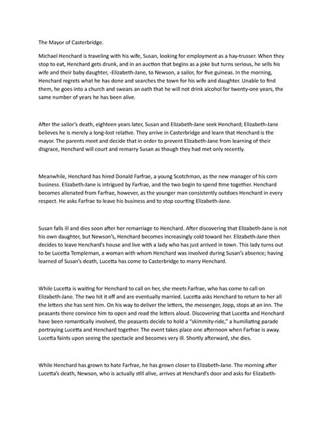 The Mayor of Casterbridge - Michael Henchard is traveling with his wife ...