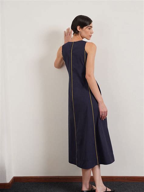 Buy Navy Blue Pure Cotton Fit and Flare Dress Online | FableStreet