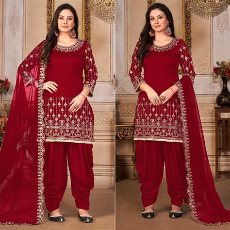 Maroon Embroidered Art Silk Patiala Suit