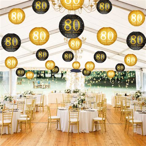 Buy 6 Pieces 80 Birthday Party Decorations Hanging Paper Lanterns Black ...
