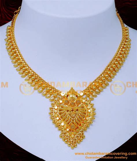 Buy Traditional Mango Design Plain Gold Plated Necklace Online