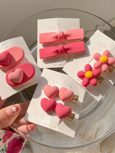 2pcs Random Heart & Flower Decor Hair Clip | Kẹp tóc, Nỏ, Tóc