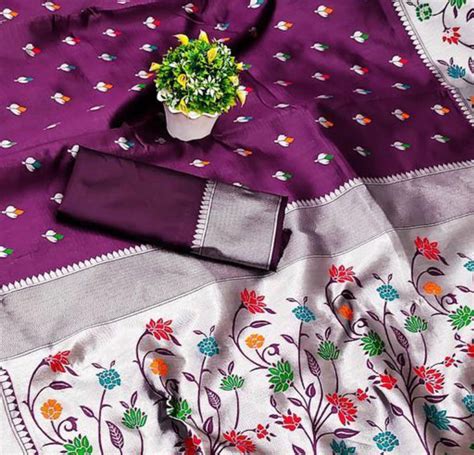 Effervescent Wine Paithani Silk Saree With Eloquence Blouse Piece ...