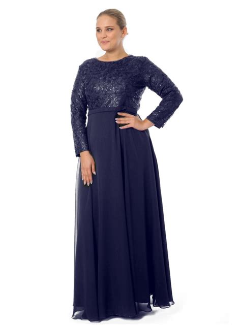 Arıkan Navy Blue Modest Plus Size Evening Dress