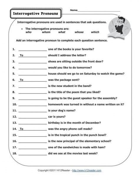 Interrogative Pronouns Worksheets